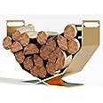 BRENNHOLZ Firewood Rack,17.72 Inches Decorative Heavy Duty Firewood Storage Rack Wood Holder for Outdoor Indoor (Gold)