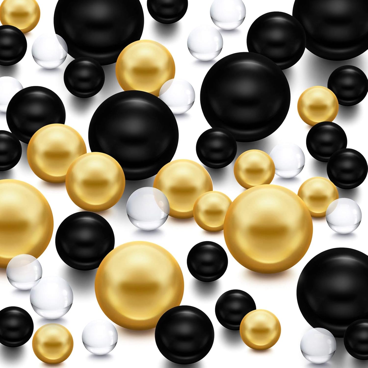 Vase Fillers - Hicarer 10000 Pieces Transparent Water Gels 100 Pieces Simulated Pearl Beads for Vase Fillers Floating Water Gems Assorted Round Faux Pearl for Home Wedding Decor (Bright Gold, Bright Black)