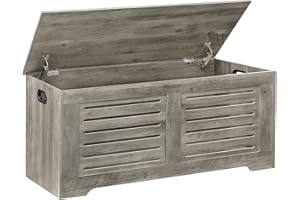 DINZI LVJ Storage Chest, 43.3” Wooden Toy Box with 2 Safety Hinges, Retro Entryway Shoe Storage Bench with Flip-Top, Sturdy Large Storage Trunk for Living Room, Bedroom, Easy Assembly, Gray Wash