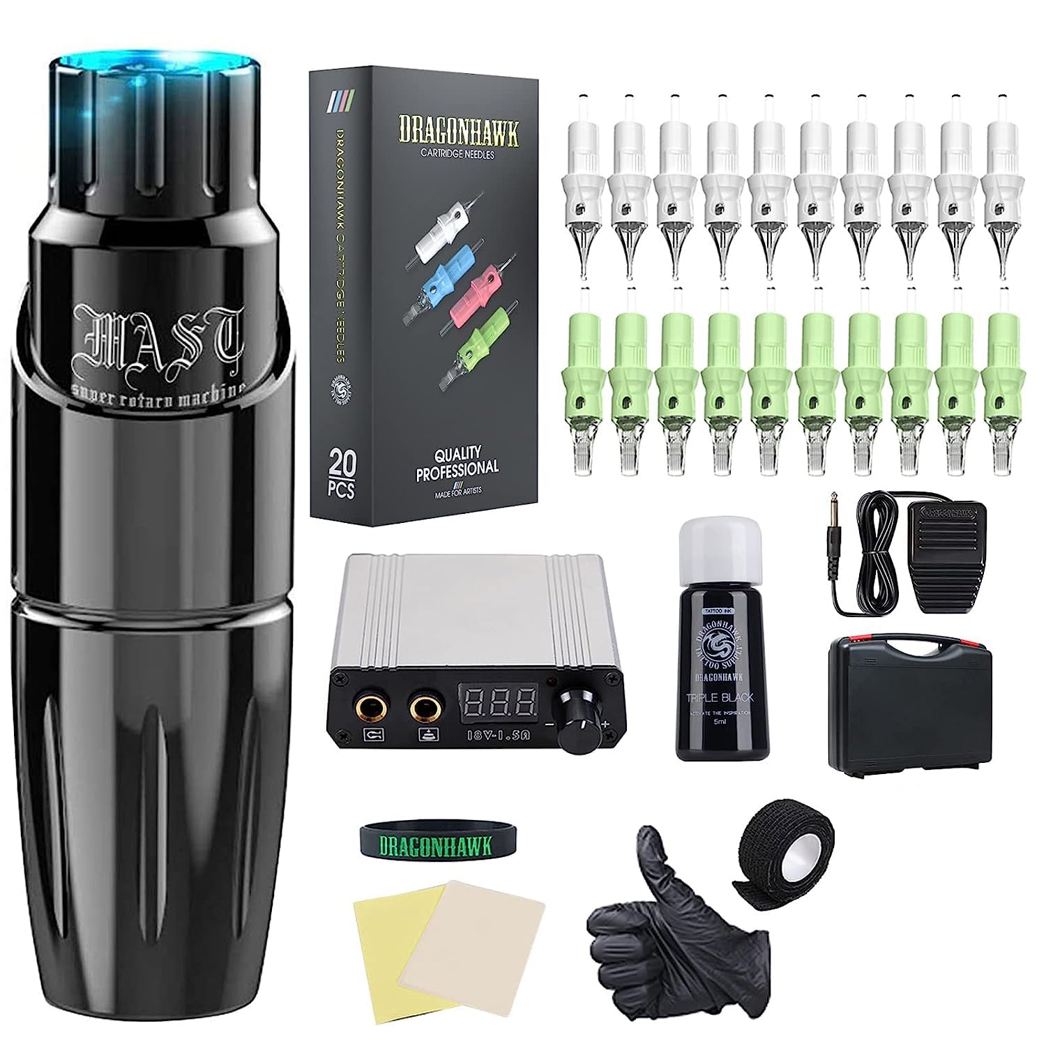 Dragonhawk Kit de máquina de lápiz de tatuaje rotativo completo para bour de mast