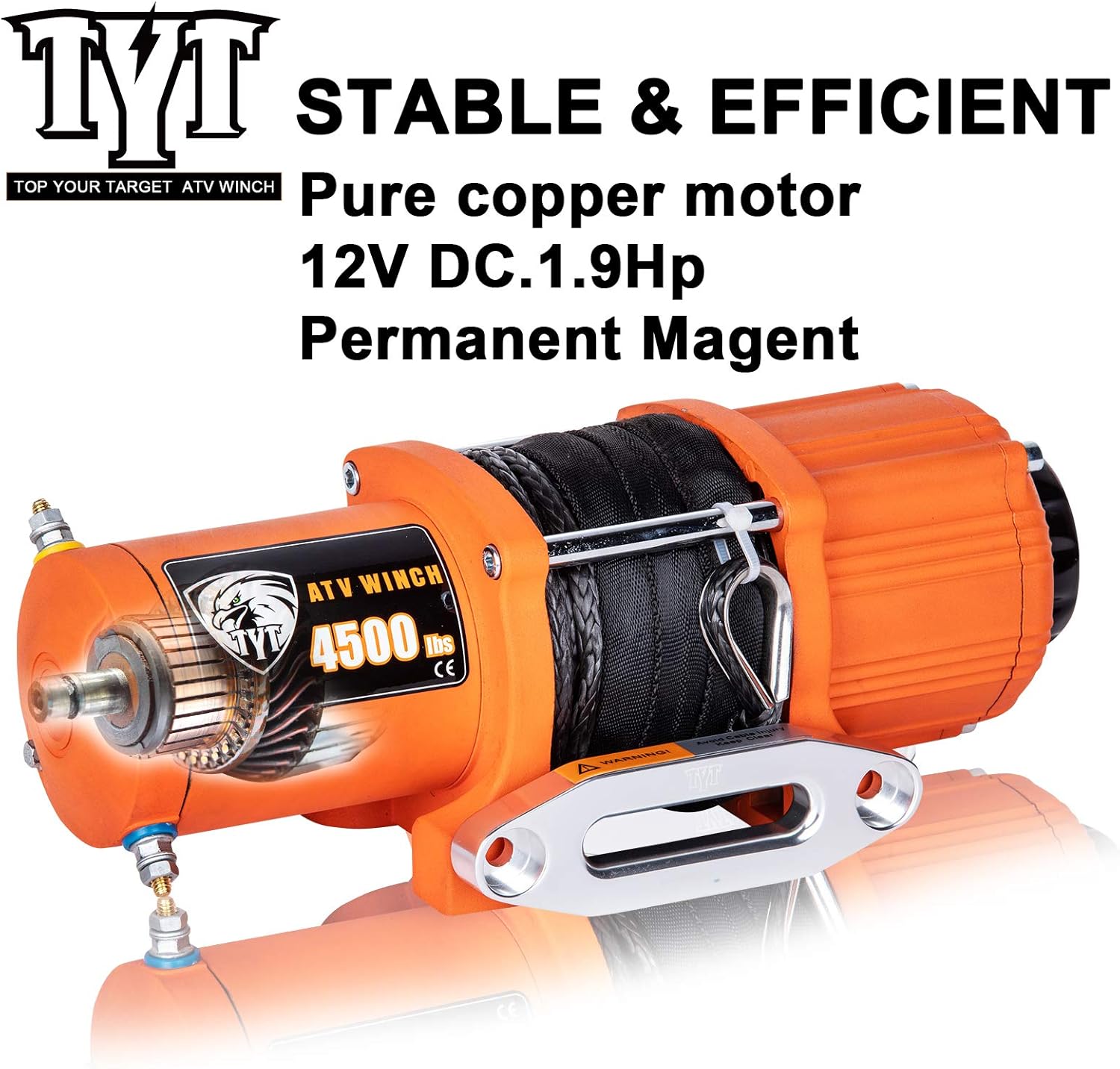 TYT 4500 lb. Advanced Load Electric Synthetic Rope Winch for Towing ATV/UTV Off Road Kits, 12V Electric Winch with Hawse Fairlead, 2 Wireless Remotes and Mounting Bracket: Home Improvement