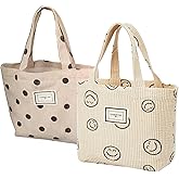 Kovewon 2 Pcs Corduroy Small Tote Bag for Women Cute Mini Tote Bag Preppy Aesthetic Reusable Bags for Grocery, Essentials, Water Bottle, Keys, Book, Bible