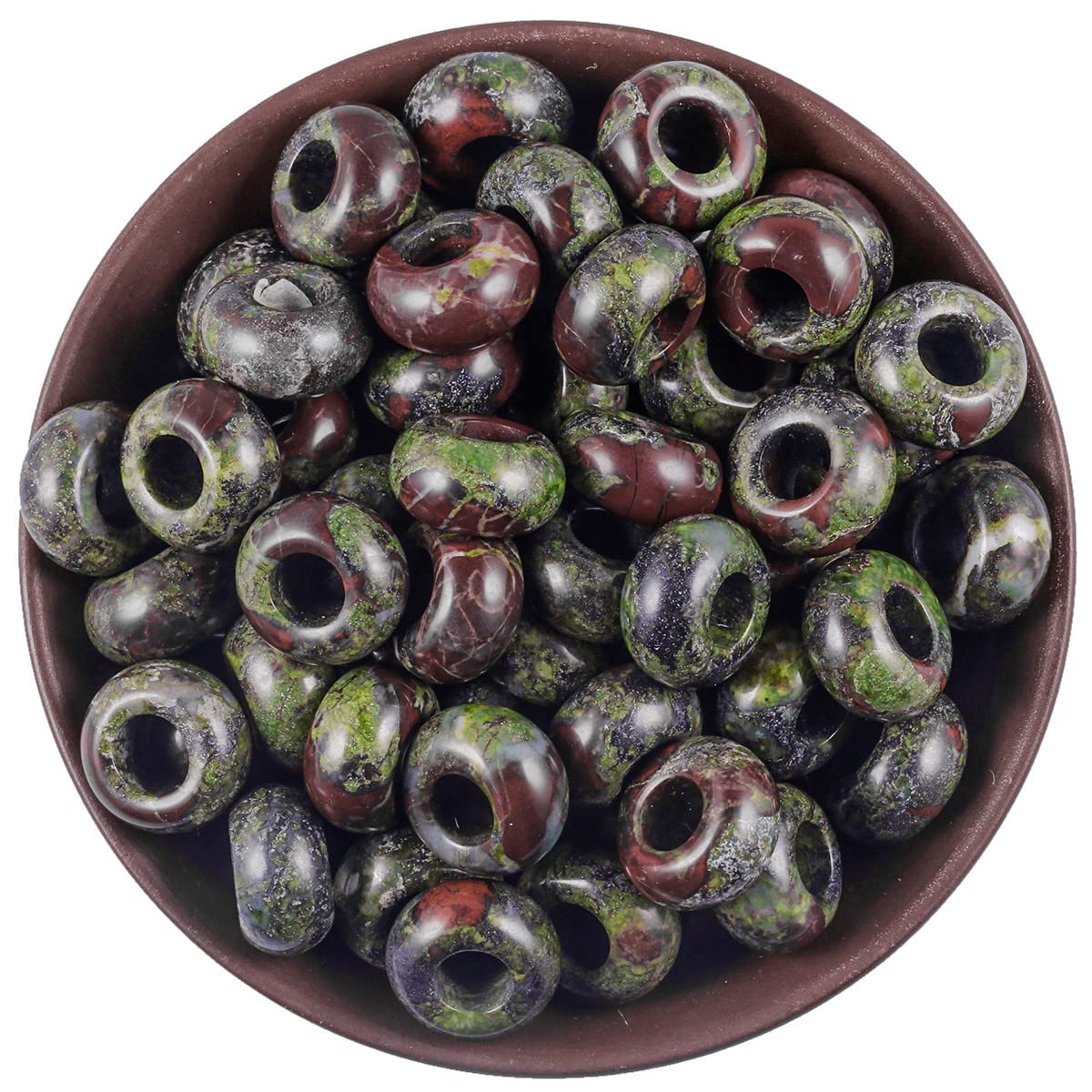 Nupuyai Dragon Bloodstone Large Hole Stone Rondelle Loose Charms fits Bracelet, European Crystal Stone Beads for Jewellery Making Set of 30