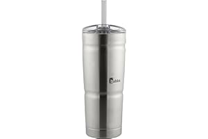 Bubba Brands 1965873 Envy S Vacuum-Insulated Tumbler, 24oz Straw, BPA-Free, Ideal for Iced Coffee or Water, Travel-Friendly, Steel, 24 Ounce (Pack of 1), Stainless Steel w/Clear Lid