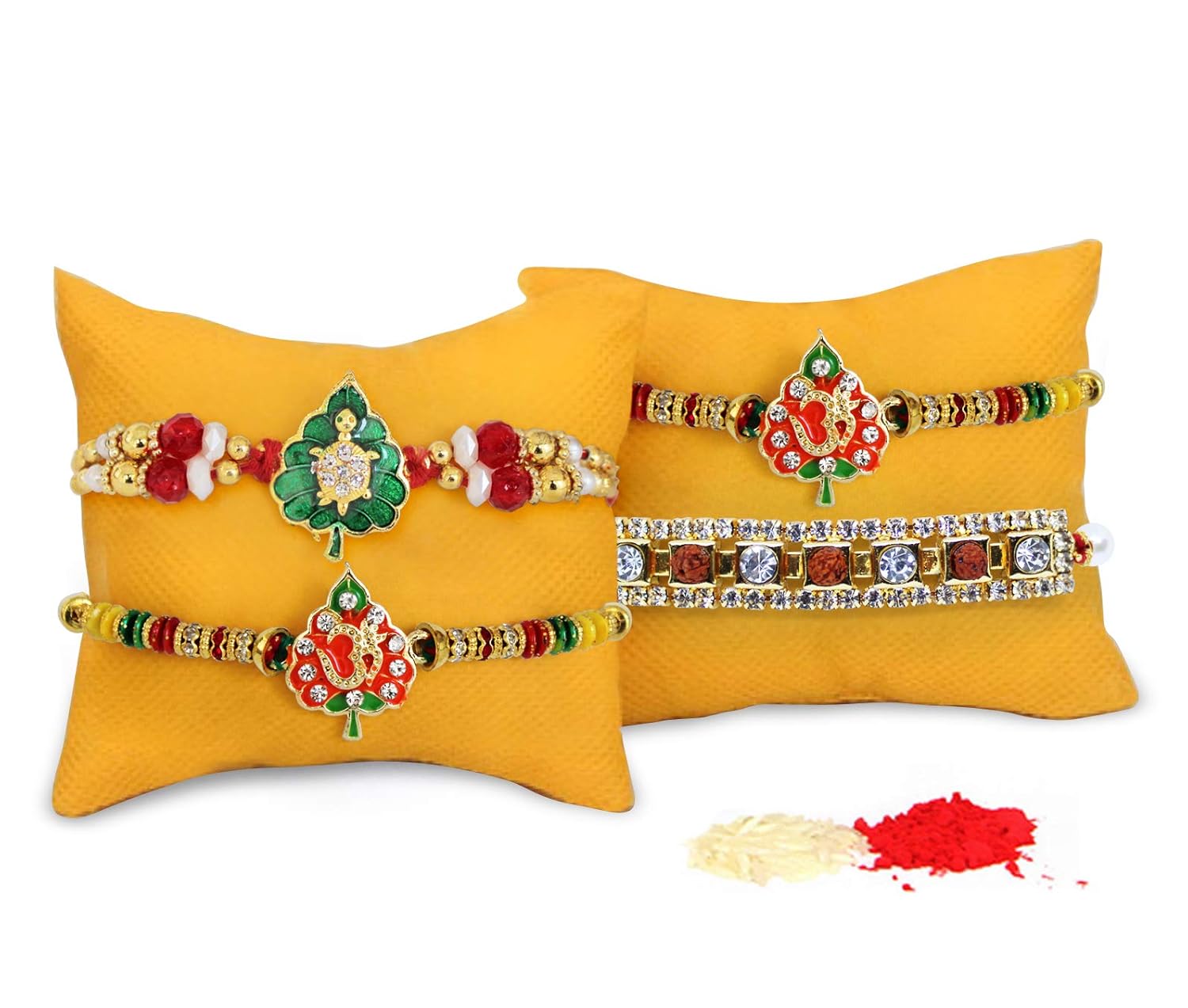 tied ribbons set of 4 rakhi with roli chawal pack for brother(men)