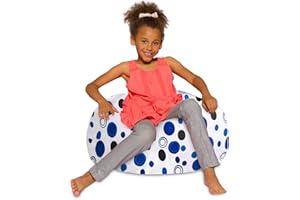 Posh Creations Bean Bag Chair for Kids, Teens, and Adults Includes Removable and Machine Washable Cover, Canvas Bubbles Blue and White, 27in - Medium