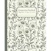 Composition Notebook College Ruled - 110 Pages - 7.5" x 9.25": Aesthetic floral journal with botanical artwork, soft spring cover, and elegant vintage charm for feminine daily writing.