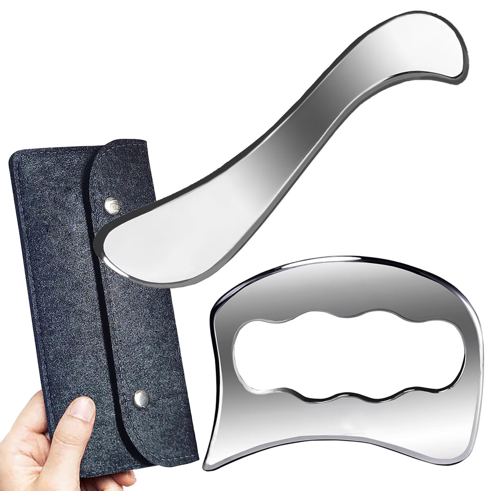 GYX COELE 2 in 1 Stainless Steel Muscle Scraper Tools Set Gua Sha Massage Scraper Scraping Tool,IASTM Tool for Soft Tissue Physical Therapy Stuff, Used for Back, Legs, Arms, Neck