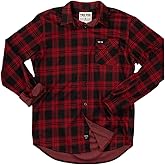 Yee Yee Apparel Stretch Flannel Button Down Shirt - Men’s Plaid Flannel Shirt, Red and Black Long Sleeve Shirts