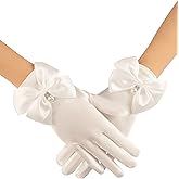 Viwedo Short Satin Gloves with Pearls Wedding Opera Tea Party Gloves for Women