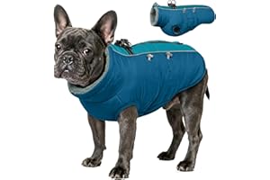IDOMIK Warm Dog Coat with Harness, Waterproof Reflective Dog Jackets for Small Medium Large Dogs, Fleece High Collar Winter Jacket with Zipper, Pet Winter Snowsuit Clothes for Cold Weather,Blue M