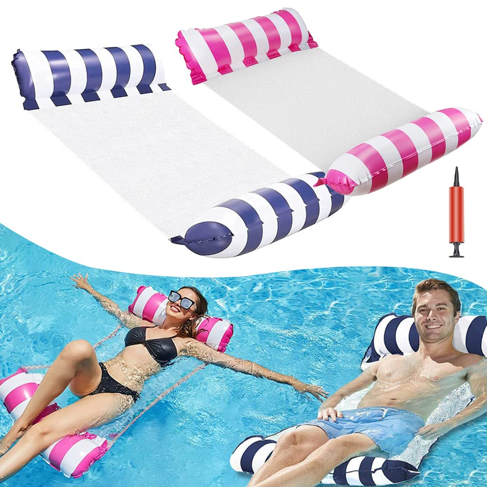 Govfrey 2 Pack Inflatable Lilo Pool Floats Mesh Net Middle Cool Inflatables Multi-Purpose Lay Sit Ride Relax Louge Chair Raft Bed Lightweight Beach Travel Adults Swimming Pool Water Party Toys