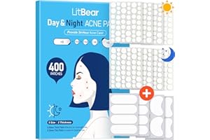 LitBear Pimple Patches for Face, 400 Counts Day and Night Acne Patches, Hydrocolloid Patches for Covering Zit and Blemishes, Large Breakouts, 5 Sizes Thin & Thick Spot Dots Stickers for Chin, Forehead