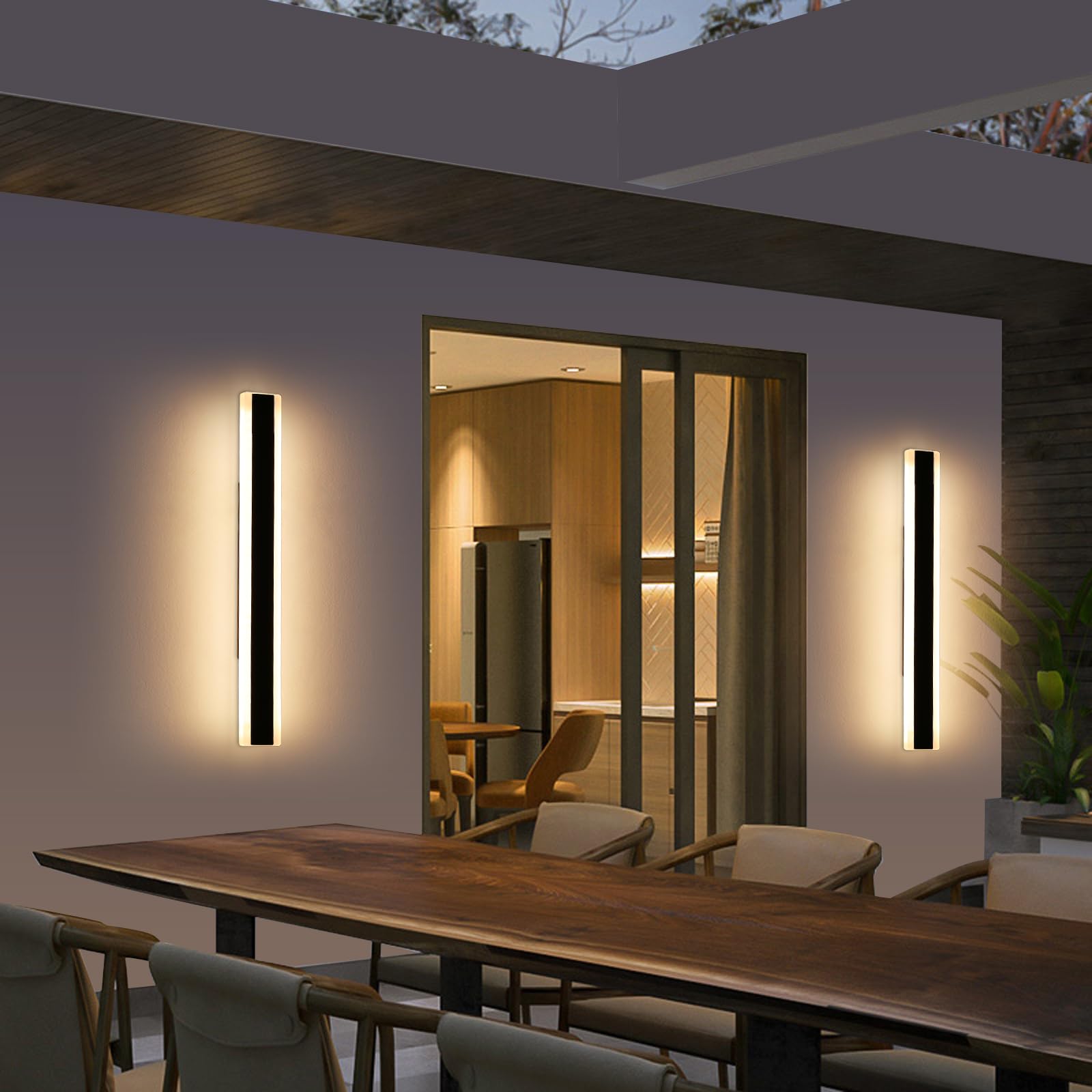 Mikeru IP65 Outdoor Wall Lights, 80CM LED Long Wall Light 2Pack 28W Modern Garden Wall Lights Mains Powered 3000K Warm White Garden Fence Lights Hard-Wired for Exterior Walls, Courtyards