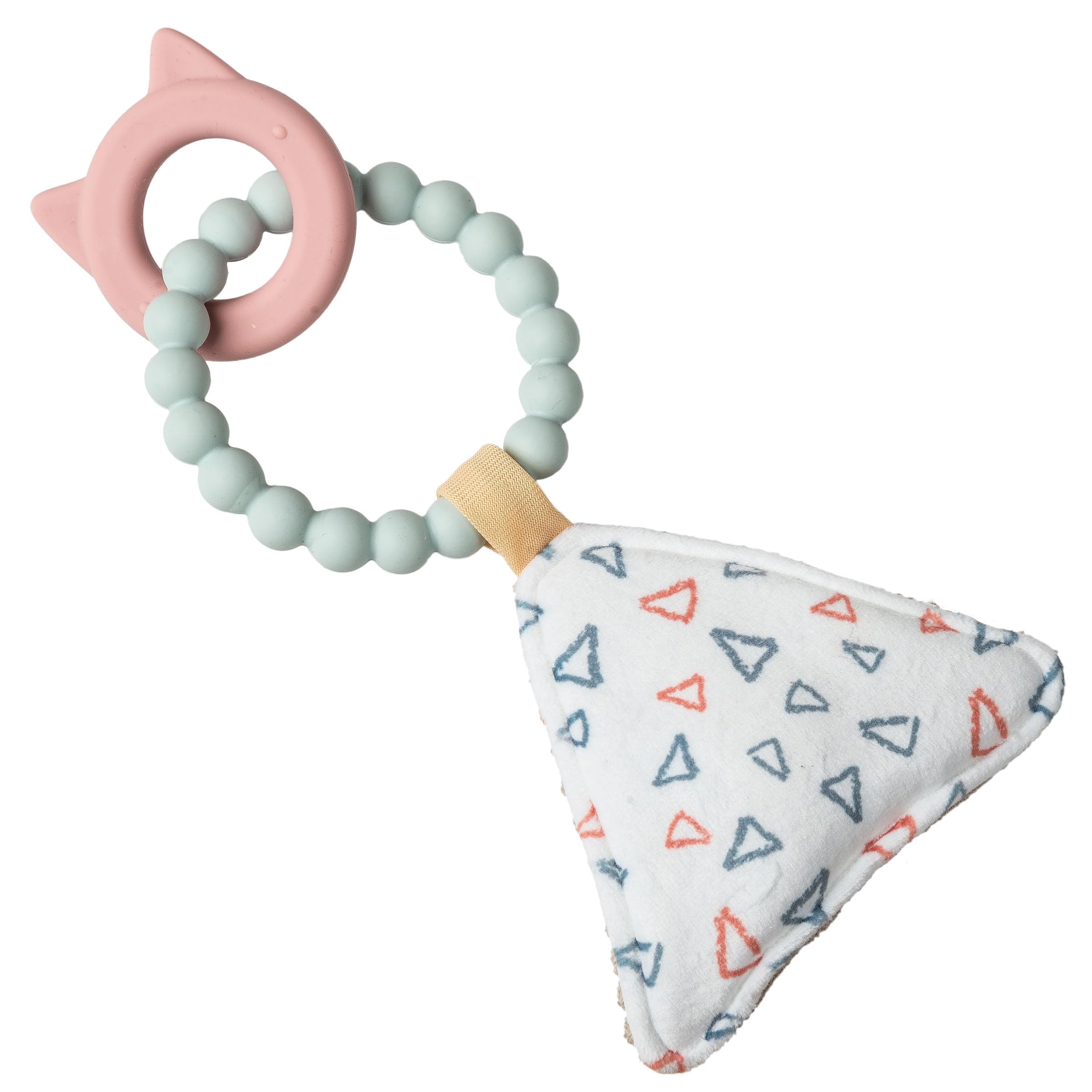 Mary Meyer Teething Toys Simply Silicone Teether Ring with Fabric Triangle Squeaker Sensory Baby Toy, 23 cm, Kitty