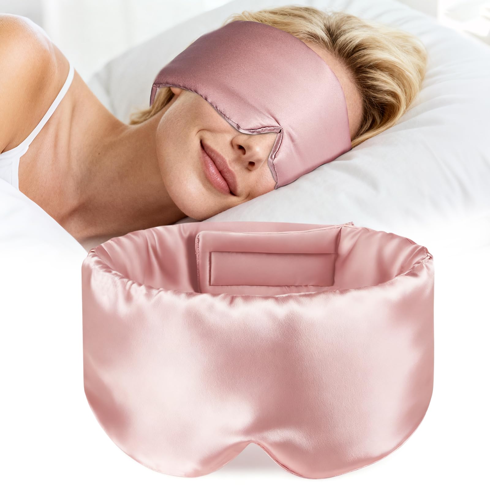 Photo 1 of 100% Silk Sleep Mask for Women, Mulberry Silk Eye Mask for Side Sleepers, Adjustable Fit for All Heads, Soft Zero Pressure Comfort, Unisex Travel Eye Cover(Pink)
