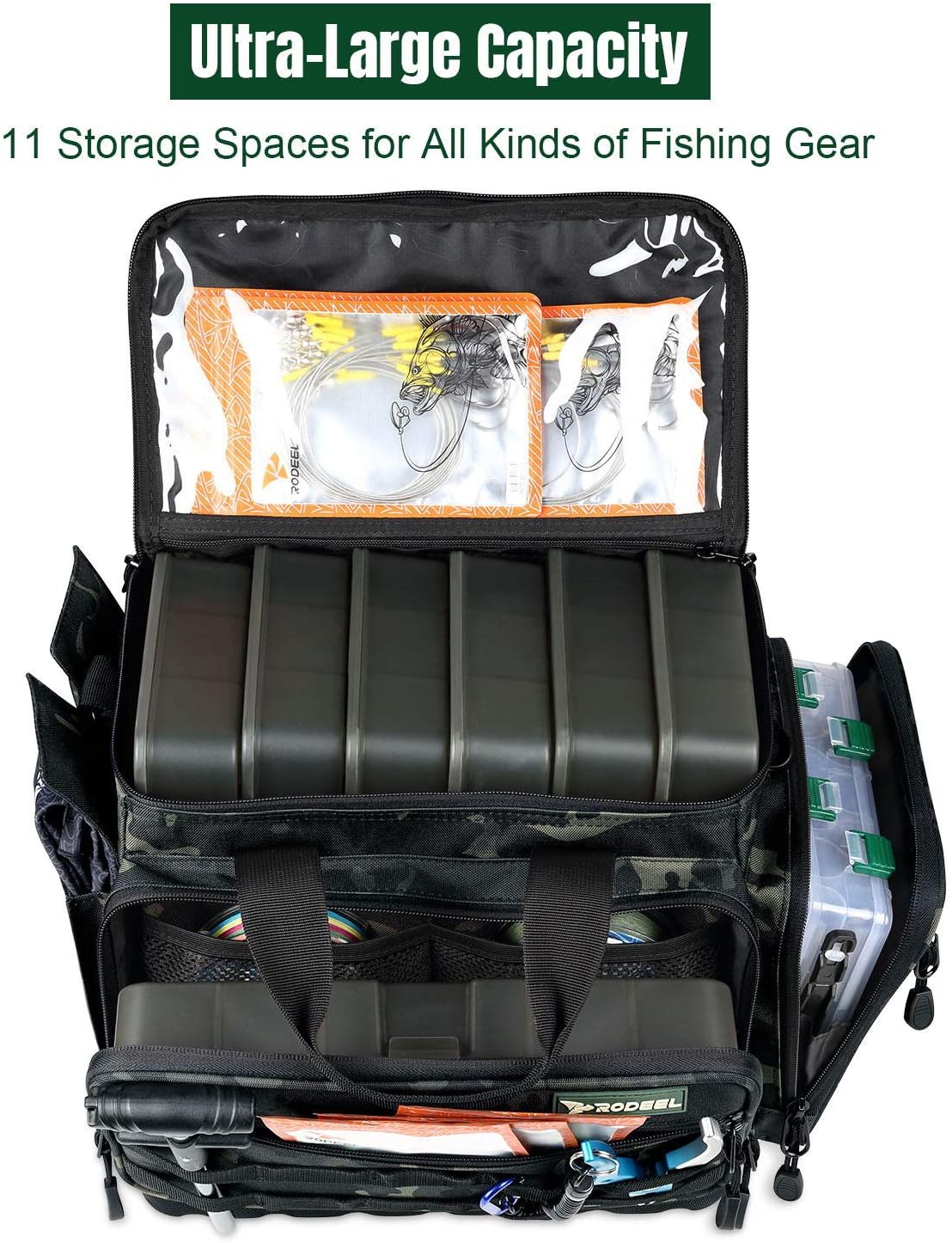 Rodeel Fishing Tackle Bags - Fishing Bags for Saltwater or Freshwater Fishing Without Trays : Sports & Outdoors