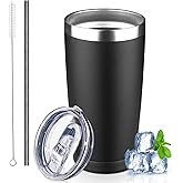 GUDEMAO 20 oz Tumbler with Lids and Straws, Stainless Steel Insulated Coffee Tumbler, Double Wall Vacuum Insulated Travel Mug Cup, Leakproof Thermal Coffee Cup for Hot and Cold Drinks (black)