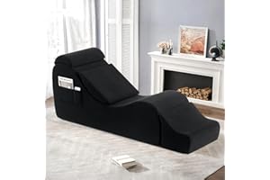 Yoga Chair Lounge for Adult, Ergonomic Chaise Lounge Chair with Side Pocket, Headrest, Waist Pad, Ottoman，Perfect for Stretch