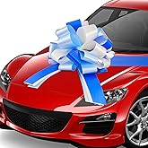 Big Bow for Car 20 Inch Blue and White Giant Large Gift Wrapping Pull Bow with 20 ft Ribbon for Gift New Houses Christmas Decor
