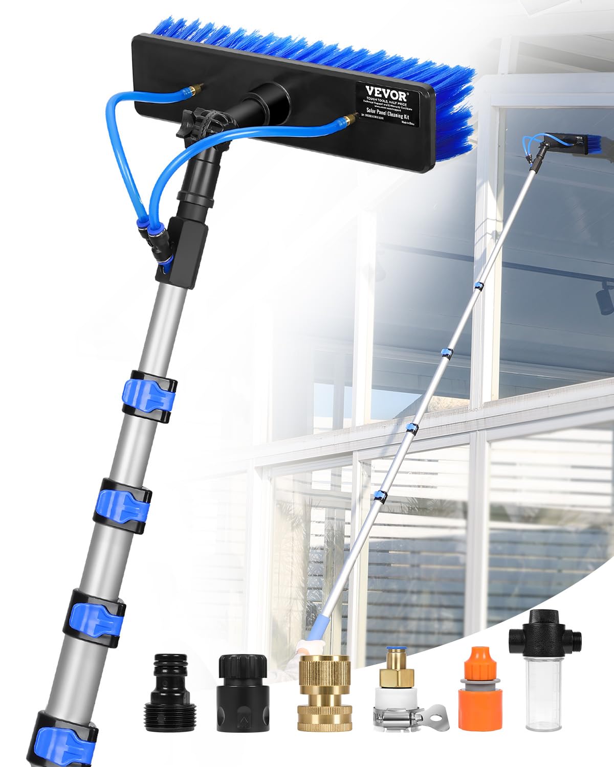 Photo 1 of (missing pieces) VEVOR Water Fed Pole Kit, 24FT Solar Panel Cleaning Pole with Extendable Handle, 180° Rotatable Brush Head & 65.6FT Hose