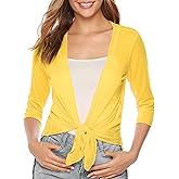 Aiboria Womens 3/4 Sleeve Shrug Sheer Mesh Bolero Tie Front Cropped Cardigan S-XXL