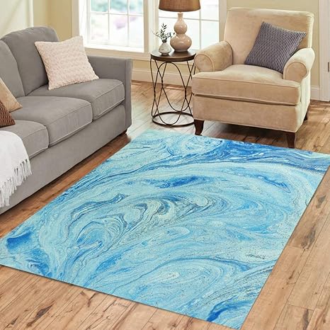 Marble Floor Mat Green Marbled Blue And Golden Abstract Liquid