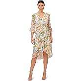 Adrianna Papell Womens Floral Chiffon Wrap Dress