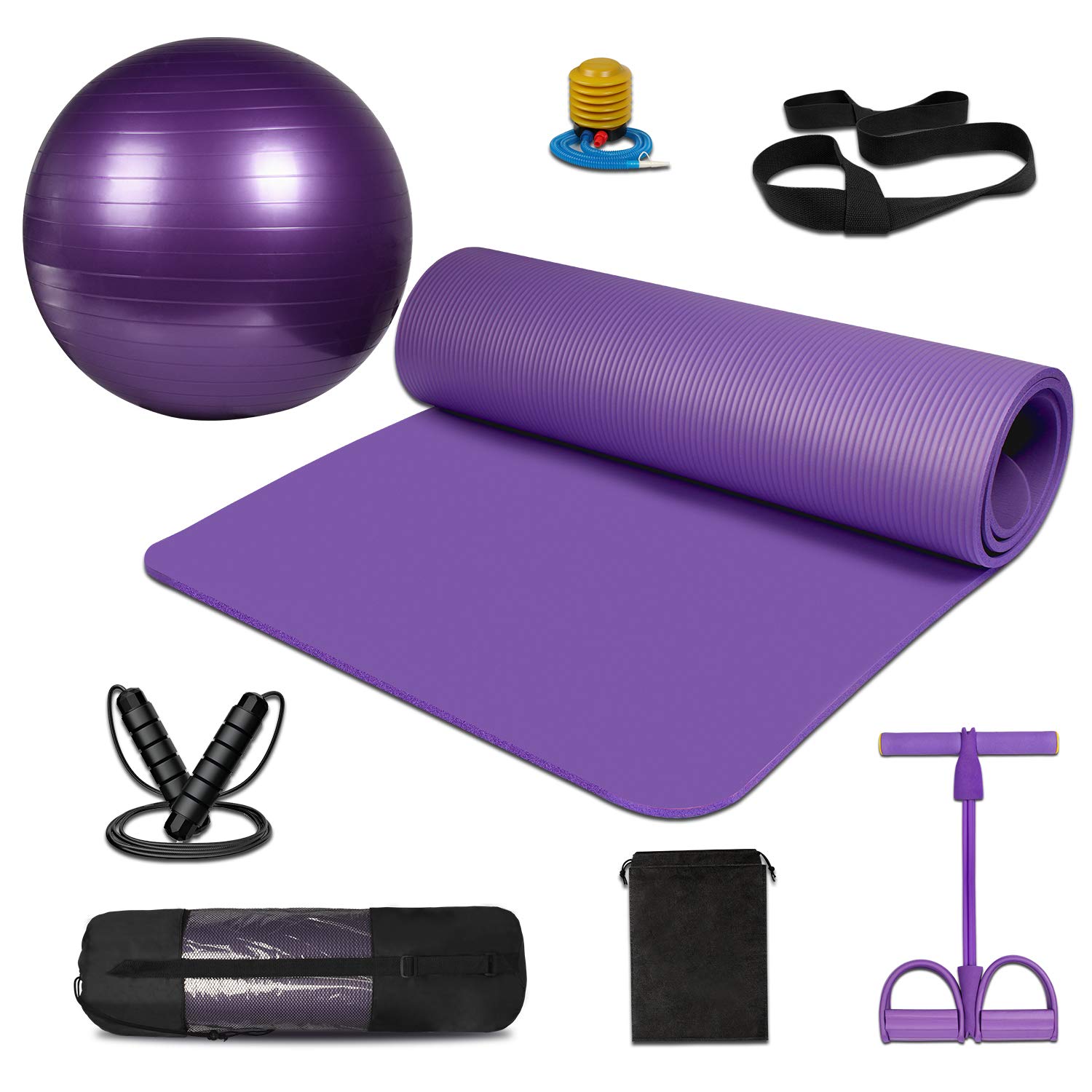 Encarguelo Com Keafols Yoga Mat Non Slip Extral Thick Exercise Ball 65cm Yoga Ball Skipping Rope Adjustable Jumping Rope Pedal Resistance Band Exercise Kit Yoga Exercise Set 0f 8 For Office Home