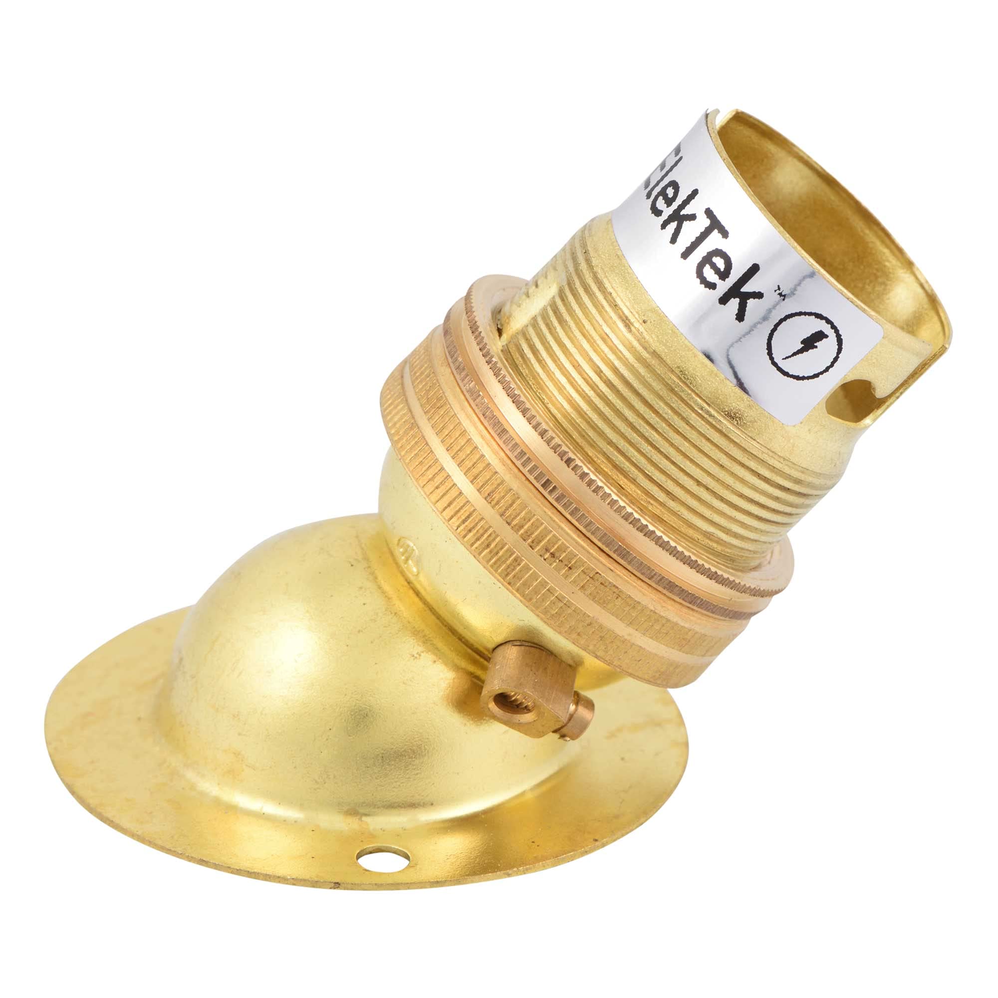 ElekTek Brass Angle Batten B22 BC Bayonet Cap Lamp Light Bulb Holder Socket with Shade Ring - Made in UK