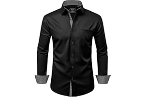 Alimens & Gentle Men's Dress Shirts Long Sleeve Wrinkle-Free Business Casual Button Down Shirt