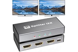 HAICHENTEX HDMI Splitter 1 in 2 Out, 4K Ultra HD HDMI Switch - Supports 3D, 1080P Full HD- Dual Monitor Adapter for Xbox, PS5, PS4, Fire Stick, Blu-ray, HDTV, PC