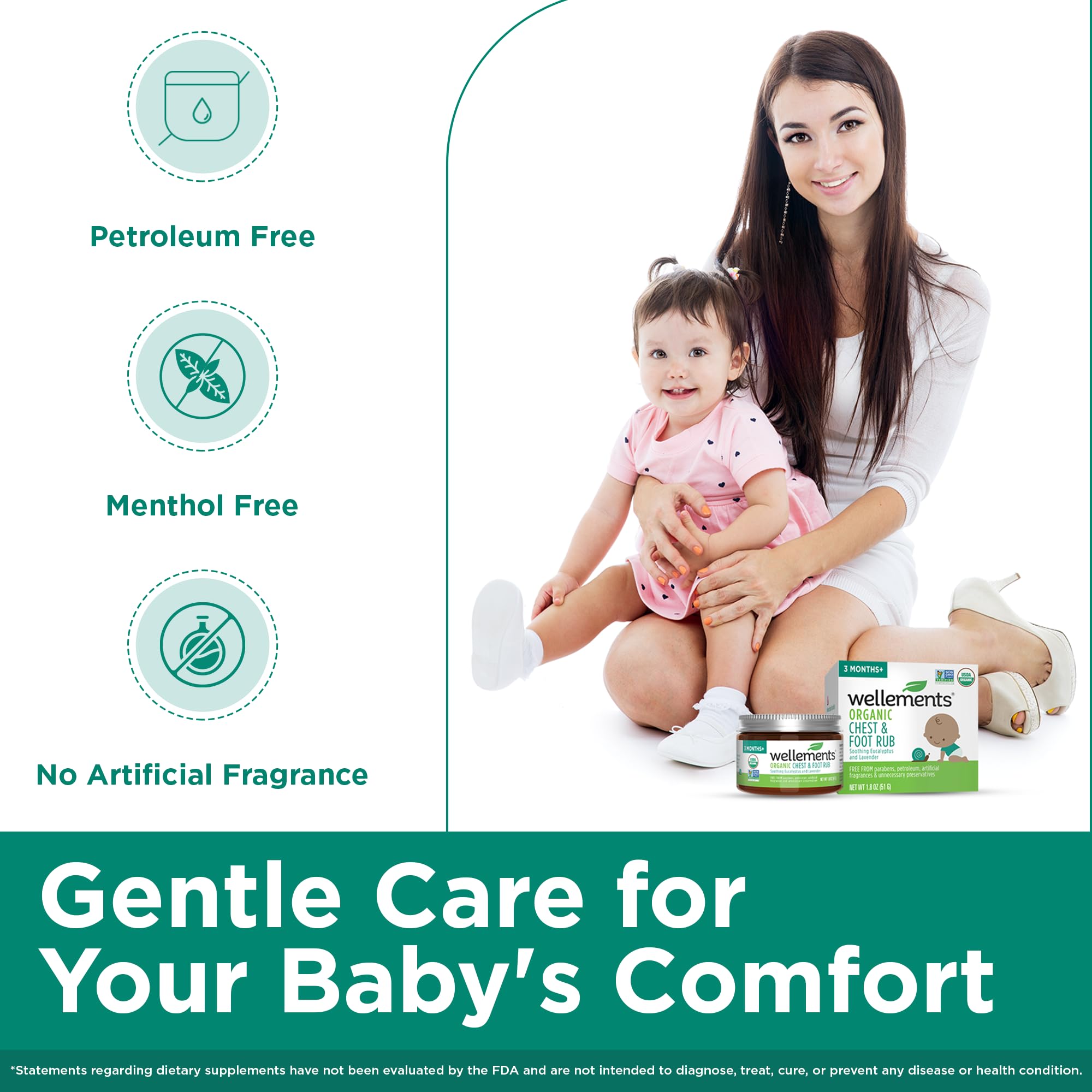 Wellements Organic Baby Chest & Foot Rub for 3 Months+ (1.8 Fl Oz) | Soothes & Comforts | Baby congestion relief* with Eucalyptus and Lavender | Free From Petroleum, Menthol and Artificial Fragrance