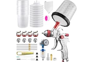 HVLP Spray Gun with 650ml Mixing Cup& 10x Disposable Cups, 1.4/1.7/2.0/2.5mm Nozzles, Paint Gun Automotive Gravity Feed Kit w