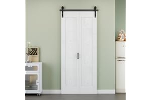 ARK DESIGN 32" x 84" 1 Panel Bifold Barn Door, 36" Track Kit for 2 Closet Doors, Pre-Assembled Panel Bi-fold Barn Door for Pantry, Primed White Finish with Water-Resistant and Scratch-Resistant, Paintable
