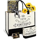 YeohJoy 47th Birthday Gifts for Women Canvas Tote Bag Travel Gear, Unique 47 Years Old Birthday Gifts for Mom Aunt Friends Wife Sister Her, Vintage 1979 Handbag & Cosmetic Bag & Back in 1979 Poster