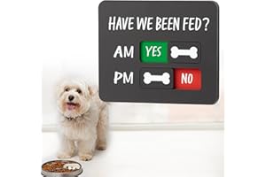 EliteSign Dog Feeding Reminder Sign with Magnet, Pet Feeding Tracker with Have We Been Fed, Acrylic Slider Sign for Fridge, AM PM Feed Chart Sign with Yes No Option, Black with 2 Stickers, 4.7" x 3.9"