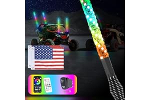 Autmens 1PCS 2FT Whip Lights with Upgraded Spring Base, Spiral RGB Chasing Led Whip Lights for Side by Side, APP & Remote Control Music Led Whips with Rocker Switch for UTV ATV RZR SXS Can-Am