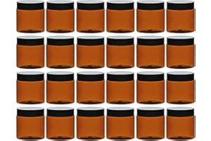 TUZAZO 2 Oz Amber Plastic Cosmetic Jars Leak Proof Small Container with lids for Cream, Lotion, Powder, Ointments, Beauty Products, 24 Pcs