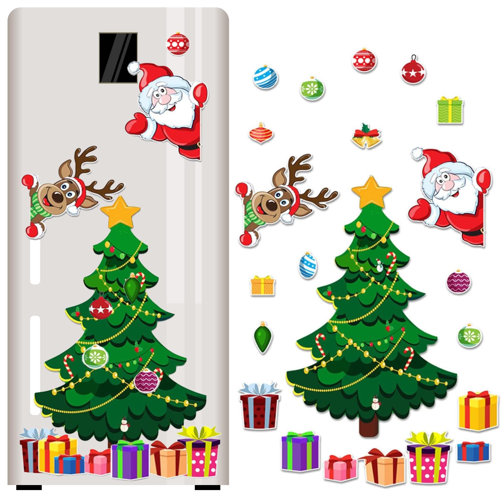 Photo 1 of ?Christmas Refrigerator Magnets Christmas Tree for Fridge Metal Door Decor Magnets for Refrigerator Stickers Decoration Xmas Stickers for Fridge Santa Reindeer Themed Sticker