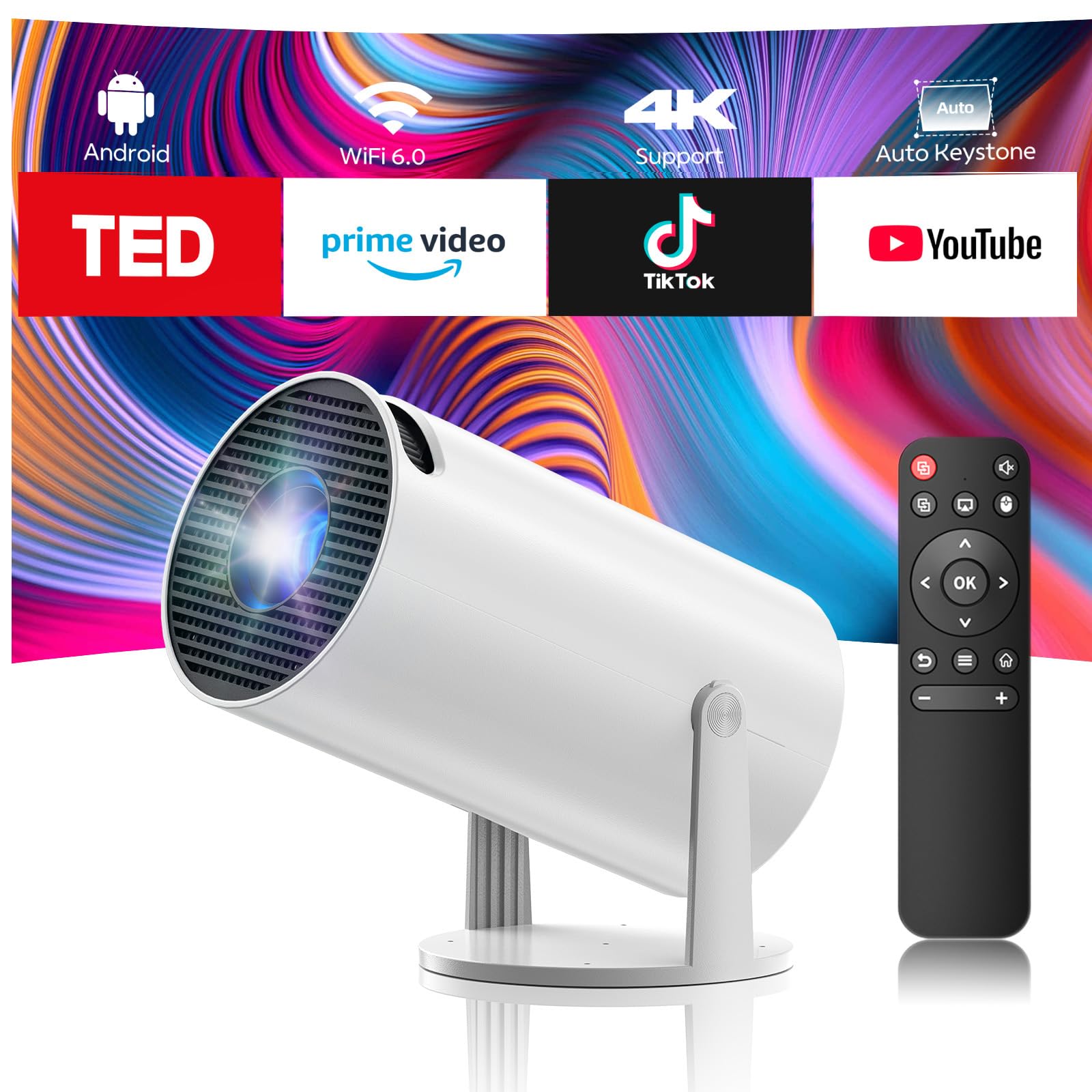 Photo 1 of ***MISSING POWER CORD*** Projector with WiFi and Bluetooth, Mini Projector, 4K 1080P Support Portable Wireless Movie Projectors 220° Rotatable 130'' Screen Auto Keystone Compatible with HDMI/iPhone/TV Stick for Bedroom Indoor