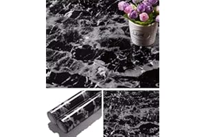 Yancorp Black Wallpaper Black Peel and Stick Wallpaper Marble Counter Top Stick on Film Backsplash Self Adhesive Wallpaper (Black, 17.8"x78.7")