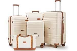 CASELLY Luggage Sets with spinner wheels, PC+ABS Hard Shell Travel Luggage,Lightweight Carry-on suitcases with TSA Lock,YKK Zippers (Beige, 5 piece sets(20/24/28/DB/TB))
