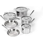All-Clad D3&reg; Stainless Steel Cookware Set, 10-Piece, Made in the USA | The Original Bonded Professional Cookware, Omelets Pan, Induction Compatible, Oven Safe up to 600F