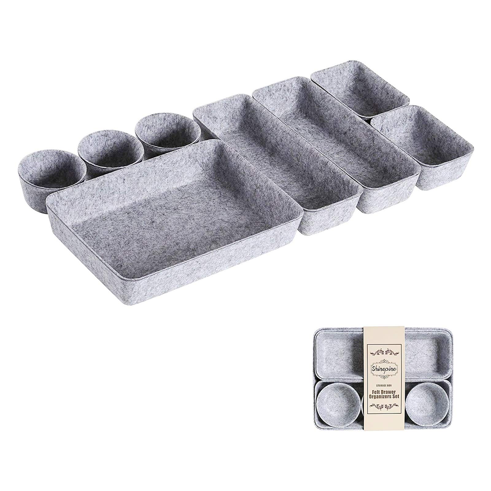 LightGray Foldable Felt Drawer Organizers - Set of Versatile Cosmetic Makeup Drawer Dividers - Washable Storage Bins Trays for Office Dresser