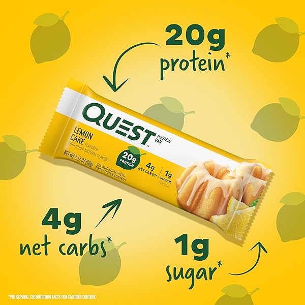 QUEST NUTRITION LEMON CAKE PROTEIN BARS, HIGH PROTEIN, LOW CARB, GLUTEN FREE, KETO FRIENDLY, 12 COUNT (PACK OF 1)