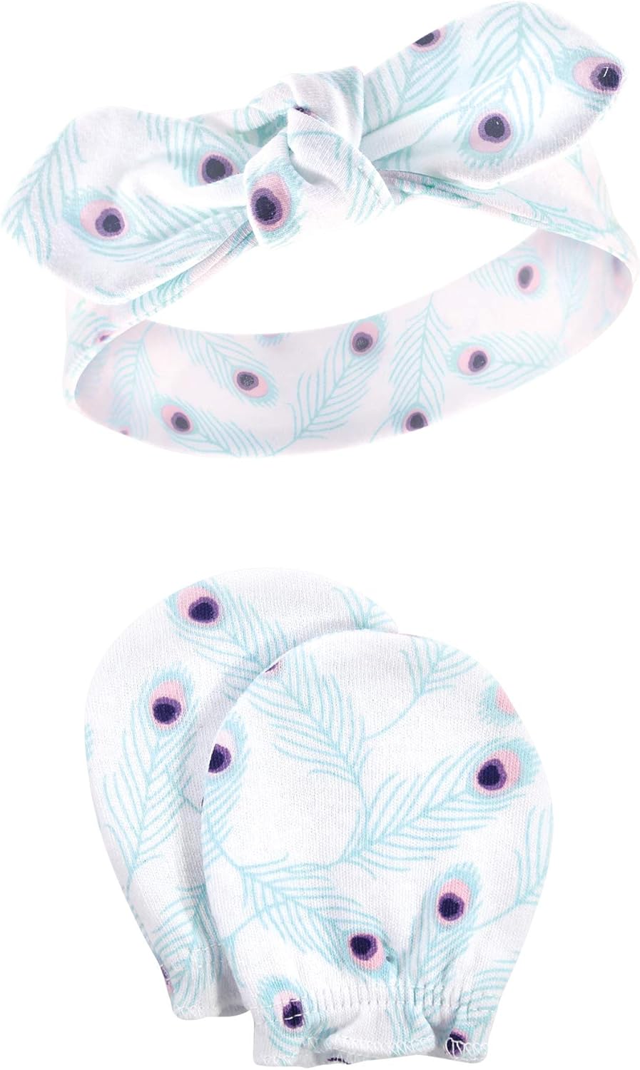 Hudson Baby Unisex Baby Cotton Headband and Scratch Mitten Set, Peacock, 0-6 Months: Clothing