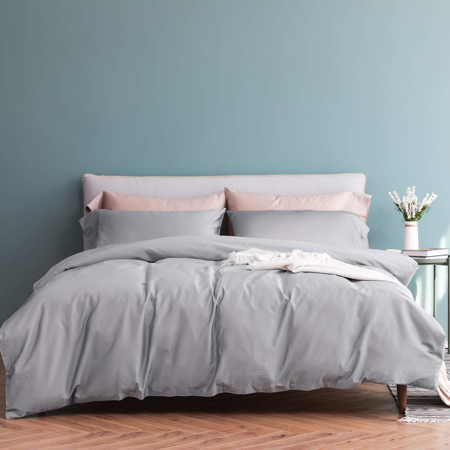 Vanc Home 1000TC Satin Duvet cover Set with Pillowcases 100% Egyptian Cotton (Grey, Double)
