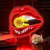 Bullet Red Lips Neon Sign, Flaming Red Lips Neon Signs for Wall Decor, Dimmable Acrylic Neon Lights for Room Bedroom Hotel Club Bar Party Decorations, Perfect Gifts