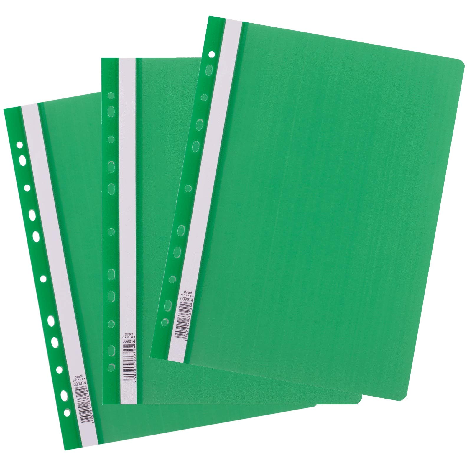 D.RECT Pack of 25 A4 File folders with Plastic Holes with Transparent Front Cover, Plastic File Folder Made of Polypropylene Film, Perforated, Green